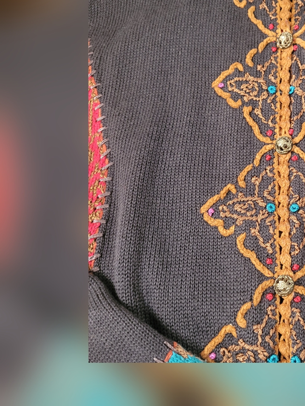 Whimsigoth Eclectic Folk Witchy Cardigan Large Ramie Cotton Filigree Buttons - Picture 12 of 13